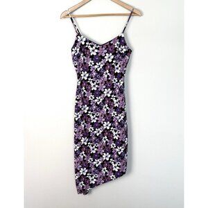 Vintage Y2K Byer Too California Purple Floral Mini Womens Medium Asymmetrical